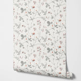 Yeknu  Scandinavian Style Wallpaper Morgongåva, FLoral Wallpaper with Botanic Branches and Grey Leaves with light back