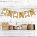 Yeknu  Easte Bunny Burlap Baner Cute Rabbit Carrot Hanging Garland Happy Easter Holiday Party Home Fireplace Wall Decorations Supplies