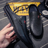 Yeknu  Slippers For Men Loafers Leather Indoor Home Slippers Men Spring Slip On Soft Comfor Black Bedroom Indoor Flat Men Shoes