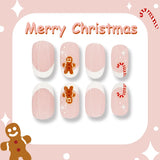 Yeknu  24pcs Christmas Short Almond Press on Nails French Gingerbread Cane Fake Nail for Women&Girl Removable Wearable False Nail Art
