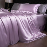 Yeknu  Luxury Mulberry Silk Duvet Cover Set High End Satin Solid Color Quilt Cover and Pillowcases Soft Silky King Size Comforter Cover