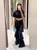Yeknu  Solid Cascading Ruffle Women's Trousers Elegant High Waist Wide Leg Female Pants Summer Autumn Fashion Lady Bottoms New
