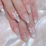 Yeknu  24Pcs Almond Press-On Nails in Pink Cat Eye with Heart & Strawberry Designs – Glossy Acrylic Stick-On Nails for Women & Girls