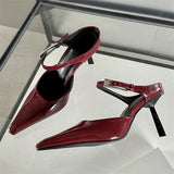 Yeknu  New Design High Heels Woman Pumps  Buckle Strap Mules Slippers Sexy Pointed Toe Wedding Banquet Female Shoes
