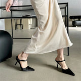 Yeknu  New Design High Heels Woman Pumps  Buckle Strap Mules Slippers Sexy Pointed Toe Wedding Banquet Female Shoes