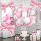 Yeknu  Coquette Birthday Decoration Pink White Bow Latex Balloon Set Foil Bow Balloon Girls Women Pink Bow Party Wedding Decor Supplies