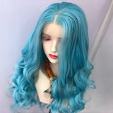 Yeknu  13X4 Light Blue Long Synthetic Lace Front Wig Natural Body Wave Sky Blue Colored Hair Lace Frontal Wigs for Women Party Cosplay
