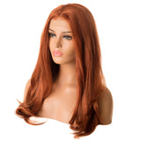 Yeknu  Long Auburn Wig Layered Natural Wavy Synthetic Hair Free Part Copper Wigs for Women Curly Orange Wig for Daily Party Cosplay