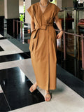Yeknu  Korea Fashion New Summer Women Irregular Elegant Dress Casual Office Ladies Womens Pullover A-linen Dresses Black Bow Long Dress