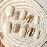 Yeknu 10Pcs Short Handmade Press On Nails Design False Nails Full Cover French Round Head Manicure Wearable Artificial Nails Tips Art