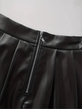Yeknu  PU Autumn Skirt Women Ruffle Pleated Loose Korean Style Ladies Leather Skirts Fashion High Waist Woman Skirt