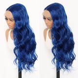Yeknu  Dark Blue Wig Blue Lace Front Wig Pre Plucked Long Body Wave 13x4 Lace Wig Navy Blue Colored Synthetic Lace Front Wig 26 Inch