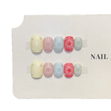 Yeknu  10Pcs Handmade Press On Nails Short Square Fake Nails Pastel Color Star & Rhinestone Full Cover Reusable False Nails for Women