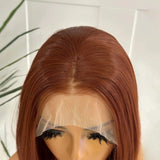 Yeknu  Natural Straight Layered Copper Red Synthetic Lace Front Wig Middle Part Auburn Long Wavy Ginger Brown Colored Daily Party Wig