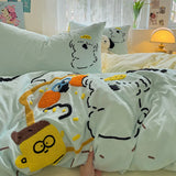 Yeknu Cartoon Animal Embroidery Bedding Set For Adults Kids Cute Flat Fitted Sheet With Pillowcases Washed Cotton Colorful Full Size