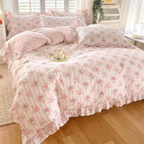 Yeknu New Ruffles 100% Cotton Duvet Cover Set or Single Duvet Covers Floral Princess Style All Cotton Quilt Cover Queen Blanket Cover