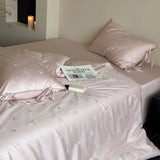 Yeknu High-end Cherries Jacquard Tribute Satin Bedding Set 100% Cotton Skin-friendly Duvet Cover Set Soft Quilt Cover and Pillowcases