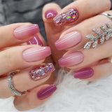 Yeknu  24 PCs Short Pieces of French Gradient Glitter Fingernail with 1 Jelly Gel and 1 Nail File
