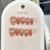 Yeknu  10pcs Mini Flower Fake Nails Short Square Press on Nails Glitter Cat Eye False Nails Full Cover Sweet Cute Manicure Nail Art Tip