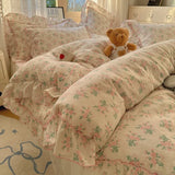 Yeknu  4Pcs Spring Vibrant Flowers 100% Cotton France Princess Style Bedding Set Single Twin Queen Duvet Cover Bed Sheet Pillowcases