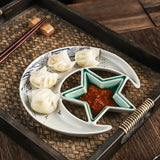 Yeknu  1PC Japanese Tableware Dumpling Plate with Vinegar Plate Creative Breakfast Ceramics Commercial Tableware Creative Household