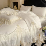 Yeknu  3 Piece Sheet Set  White Lace duvet cover Set ， comfortable breath fabric Bedding Set Bedspread for All Season