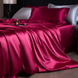 Yeknu  Luxury Mulberry Silk Duvet Cover Set High End Satin Solid Color Quilt Cover and Pillowcases Soft Silky King Size Comforter Cover