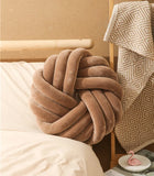 Yeknu  Cream Coffee Knot Pillow Ball Large Decorative Throw Pillows Velvet Round Knotted Pillow for Home Bed Room Couch Decor Office