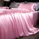Yeknu  Luxury Mulberry Silk Duvet Cover Set High End Satin Solid Color Quilt Cover and Pillowcases Soft Silky King Size Comforter Cover