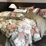 Yeknu 1000TC Egyptian Cotton Vintage Oil Painting Style Flowers Print Bedding Set Duvet Cover Flat/Fitted Bed Sheet Pillowcase 4Pcs
