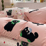 Yeknu Cute Cat  Bedding Set For adults kids Brown pink Lovely Bed Sheet set With Pillowcases Colorful King Queen Full size