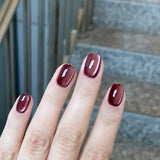 Yeknu 24Pcs Short False Nails Press on Nails Solid Color Cat Eye Design with Jelly Glue Square False Nail Wearable Acrylic Manicure