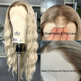 Yeknu  Ombre Ash Blonde Wig Long Natural Wavy Synthetic Hair Loose Curly Middle Part 13X4 Highlight Colored Wigs for Women Daily Party