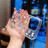 Yeknu  DIY Candy Bear Flower Pearl Heart Case For iPhone 13 14 Pro Max 11 15 Plus 17 Phone Cases Transparent Soft Shockproof Cover Capa