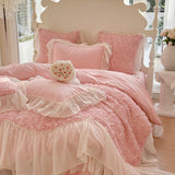 Yeknu Two-thirds Rose Flowers Lace Princess Wedding Bedding Set 1200TC Egyptian Cotton Duvet Cover Flat/Fitted Bed Sheet Pillowcases