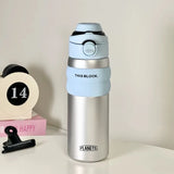 Yeknu  550ml Fashon Stainless Steel 316 Vacuum Flask With Straw Portable Outdoor Sport Cute Girl Student Thermos Mug Travel Tumbler