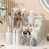 Yeknu  4-Compartment Acrylic Cosmetic Storage Organizer Transparent Makeup and Skincare Product Holder, Office Desk Stationery Box