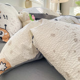 Yeknu  Korean Style Seersucker  Washed cotton Bedding Set  Girls Twin Queen Size Duvet Cover   Bed Linens Kids Fashion