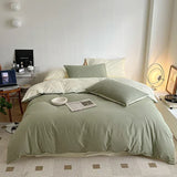 Yeknu Simple Fresh Queen Bedding Set 100% Cotton Soft Comfortable Duvet Cover Set with Sheets Quilt Cover and Pillow Covers Bed Sets
