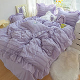 Yeknu Purple Princess Bedding Set Duvet Cover Pillowcase Linens Twin Queen King Bed Sheet Set Luxury Solid Color Woman Girl Kawaii Set