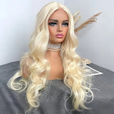 Yeknu  Long Blonde Curly Wavy Synthetic Hair Middle Part Natural Hairline Body Wave Heat Resistant Fiber Wigs for Women Daily Party