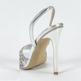 Yeknu  Silver Bling Sequin Cloth PVC Transparent Square Toe Women Sandals Sexy Stiletto High Heels Party Prom Female Shoes