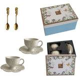 Yeknu  European Style Ceramic Tea Set with Relief  Flower Court Theme Red Tea Cup And Coffee Cup Plate for Afternoon Tea