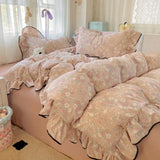 Yeknu  3pcs Korean style Duvet Cover Set (1*Duvet Cover + 2*Pillowcase, Without Core),Princess lace Bedding Set, Soft Comfortable