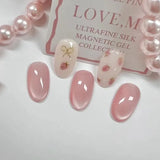 Yeknu  24Pcs Almond Press-On Nails in Pink Cat Eye with Heart & Strawberry Designs – Glossy Acrylic Stick-On Nails for Women & Girls