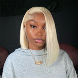 Yeknu  613 Blonde Color Lace Wig Human Hair Peruvian Straight 13x4 Lace Frontal Human Hair Wig Pre Plucked Human Hair Wig Bob Wigs