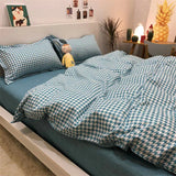 Yeknu Nordic Grid Duvet Cover Set with Bedsheet Pillowcase 220x240 Quilt 4pcs/3pcs Bedding Fashion Comforter Bed Linen Bedding Set