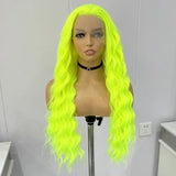Yeknu  Neon Green Wave Wig Synthetic Lace Wigs Long Loose Curly Lace Frontal Wigs for Women Natural Wave Fluorescen Green Wig Cosplay