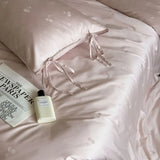Yeknu High-end Cherries Jacquard Tribute Satin Bedding Set 100% Cotton Skin-friendly Duvet Cover Set Soft Quilt Cover and Pillowcases