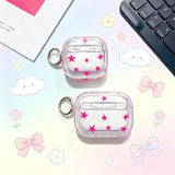 Yeknu  Cute colored sticker pink star shaped transparent TPU headphone case protective cover, anti drop with keychain